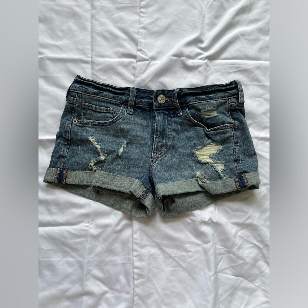 Express Distressed Low Rise Jean Shorts
